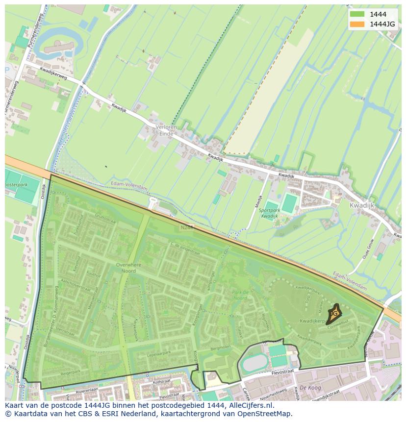 Afbeelding van het postcodegebied 1444 JG op de kaart.