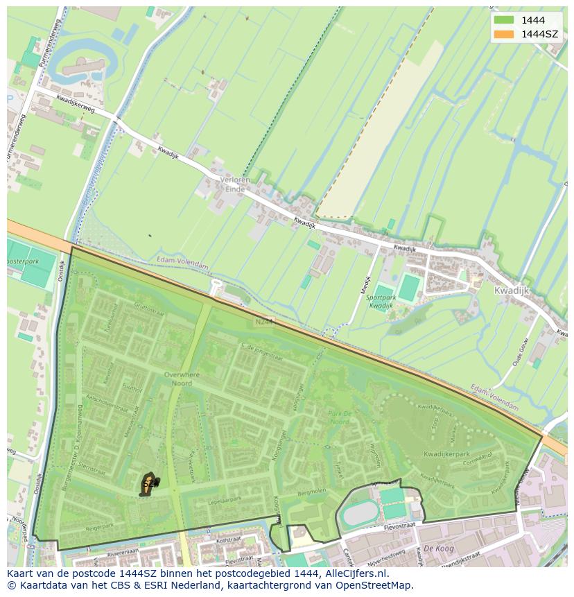 Afbeelding van het postcodegebied 1444 SZ op de kaart.
