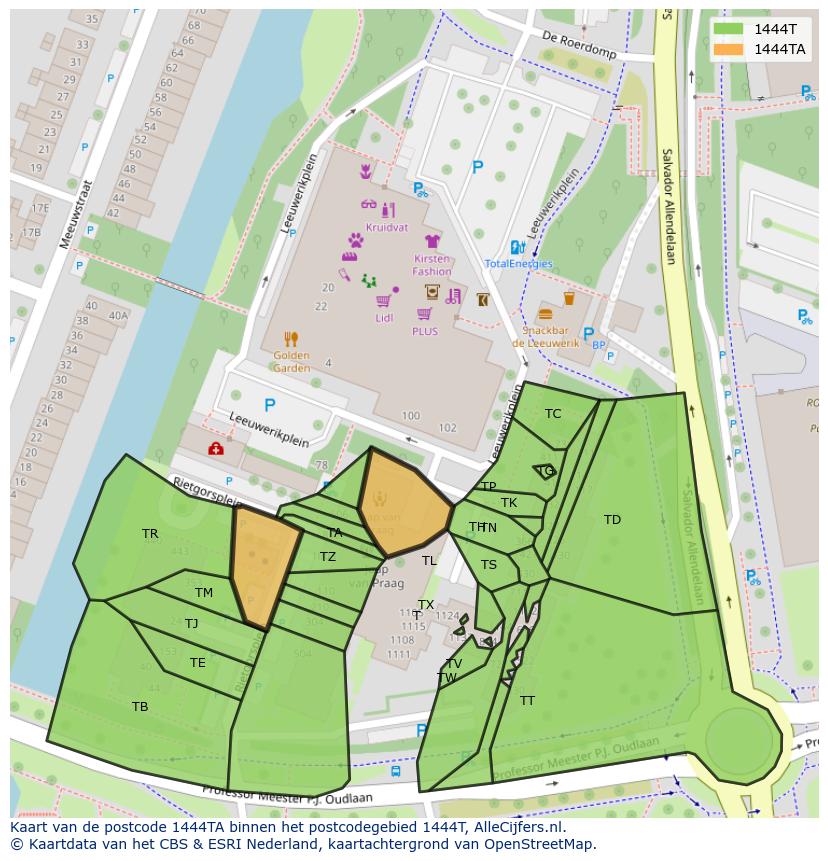Afbeelding van het postcodegebied 1444 TA op de kaart.