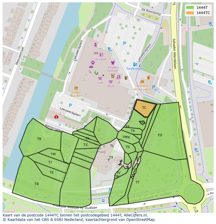 Afbeelding van het postcodegebied 1444 TC op de kaart.
