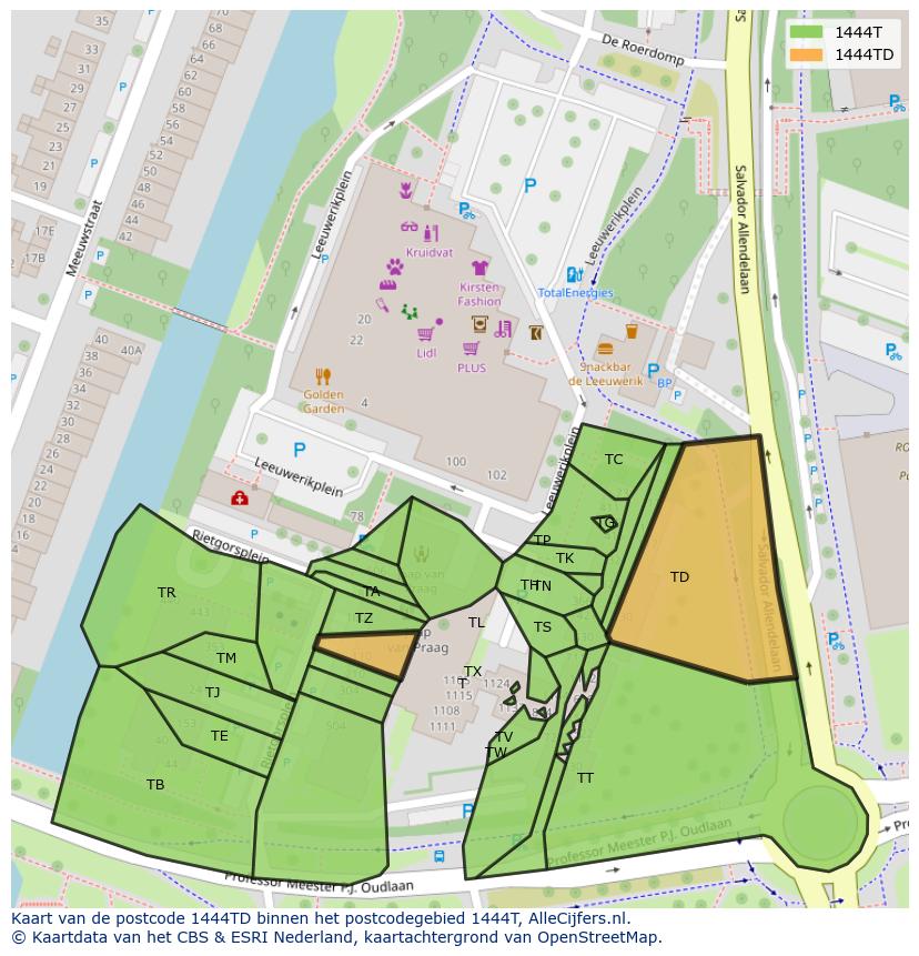 Afbeelding van het postcodegebied 1444 TD op de kaart.