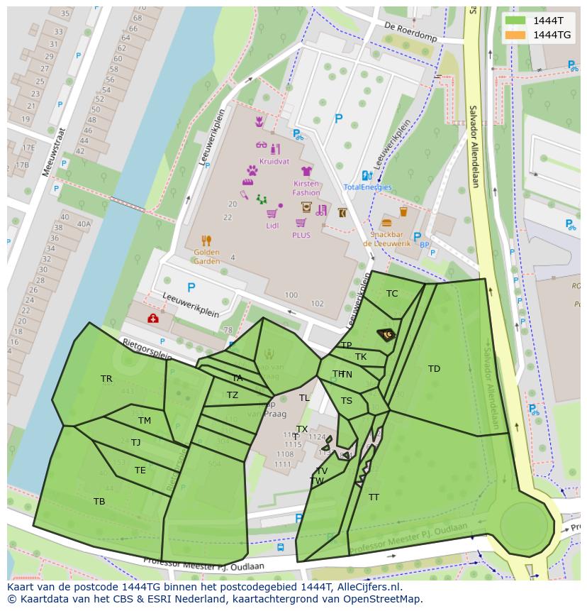 Afbeelding van het postcodegebied 1444 TG op de kaart.