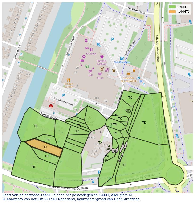 Afbeelding van het postcodegebied 1444 TJ op de kaart.