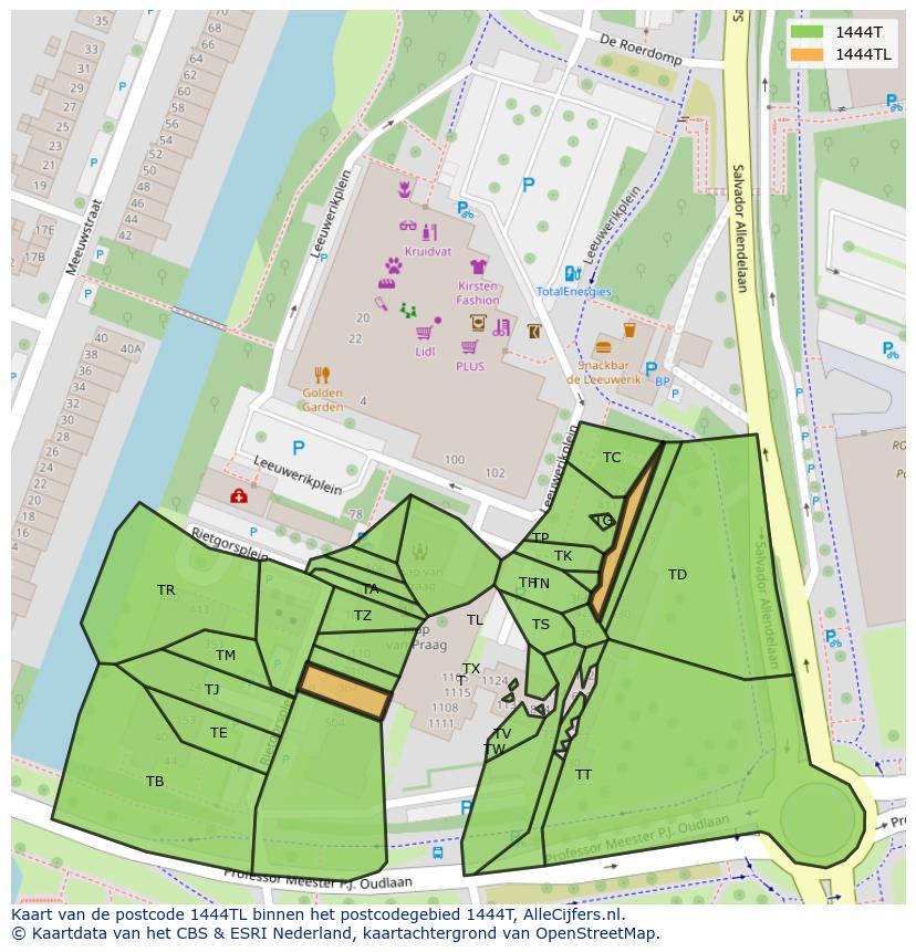 Afbeelding van het postcodegebied 1444 TL op de kaart.