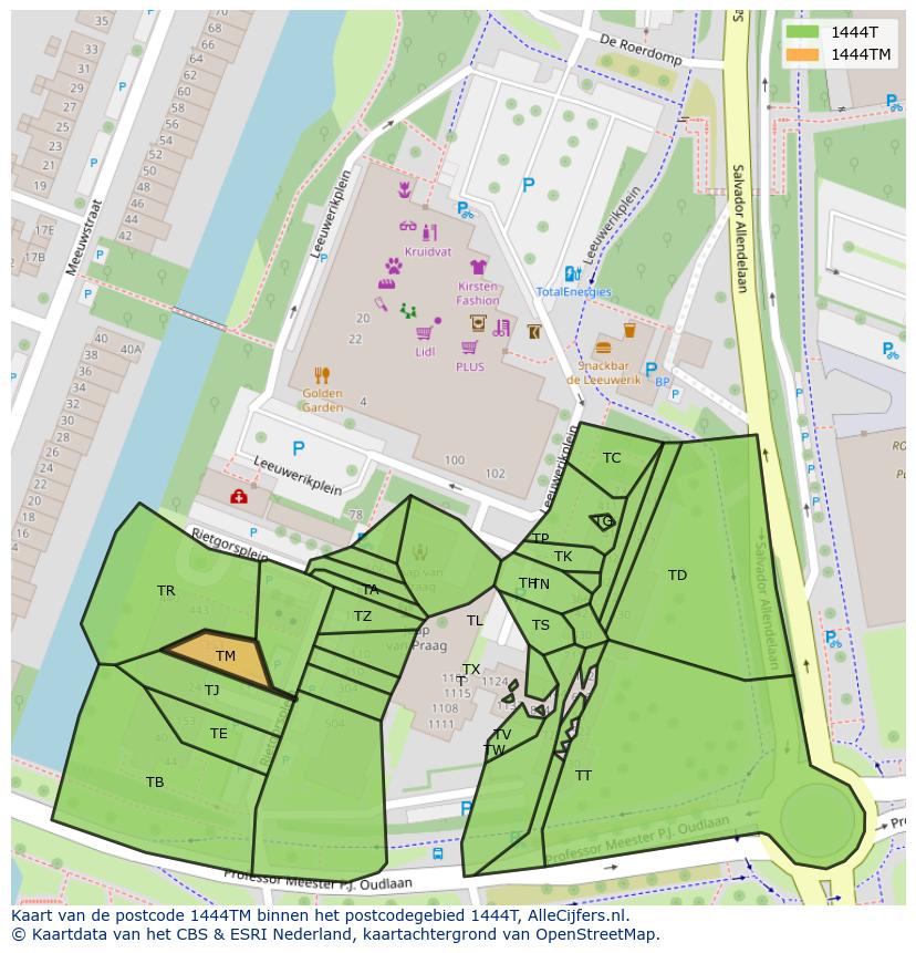 Afbeelding van het postcodegebied 1444 TM op de kaart.