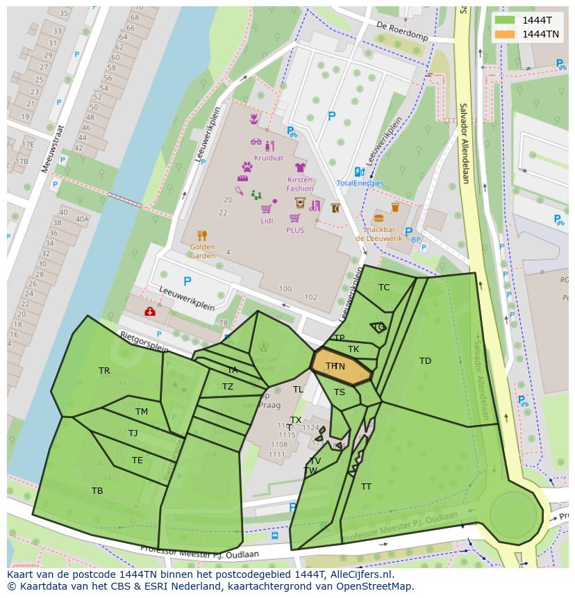 Afbeelding van het postcodegebied 1444 TN op de kaart.