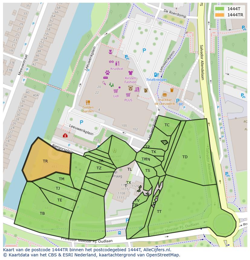 Afbeelding van het postcodegebied 1444 TR op de kaart.