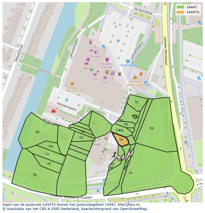 Afbeelding van het postcodegebied 1444 TS op de kaart.