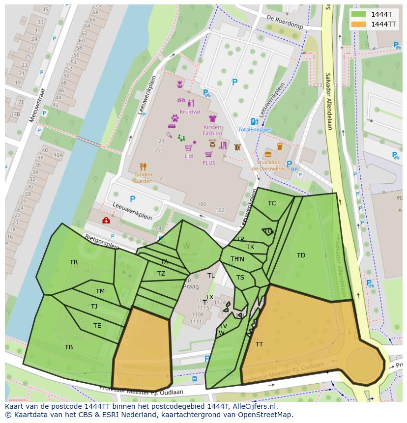 Afbeelding van het postcodegebied 1444 TT op de kaart.