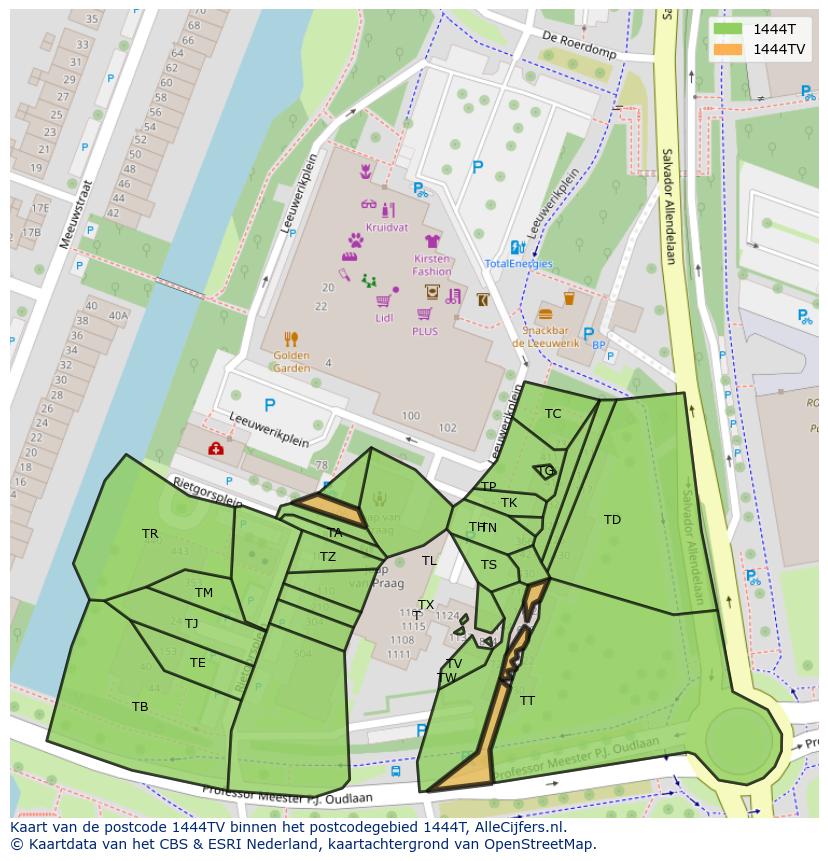 Afbeelding van het postcodegebied 1444 TV op de kaart.