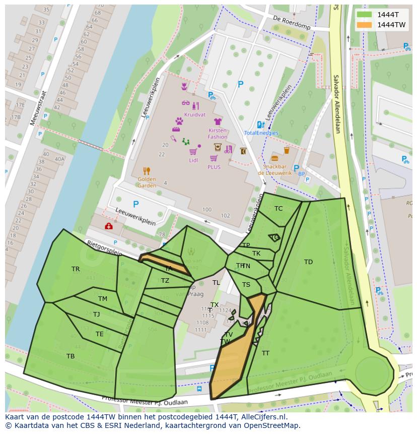 Afbeelding van het postcodegebied 1444 TW op de kaart.