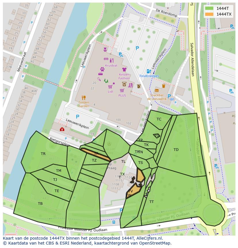 Afbeelding van het postcodegebied 1444 TX op de kaart.