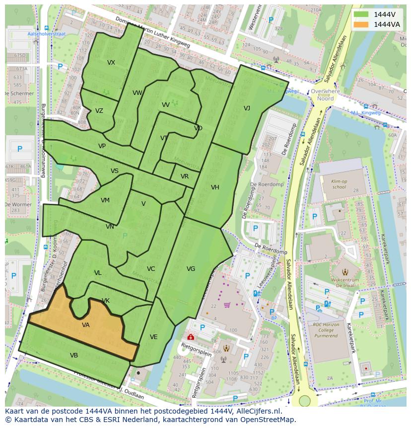 Afbeelding van het postcodegebied 1444 VA op de kaart.