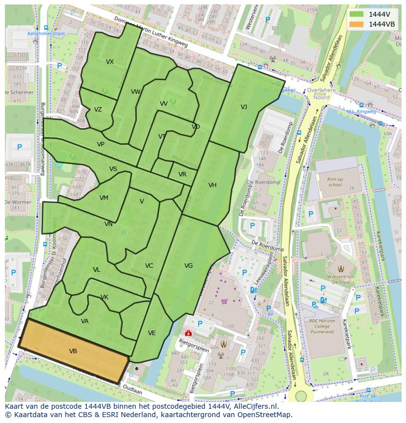 Afbeelding van het postcodegebied 1444 VB op de kaart.