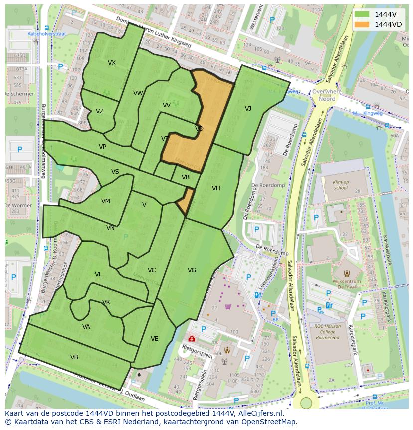 Afbeelding van het postcodegebied 1444 VD op de kaart.