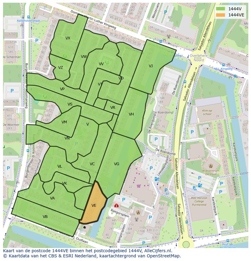 Afbeelding van het postcodegebied 1444 VE op de kaart.