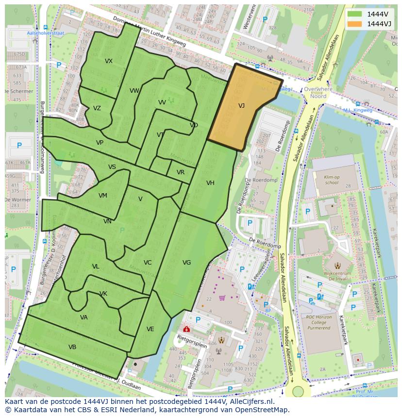 Afbeelding van het postcodegebied 1444 VJ op de kaart.