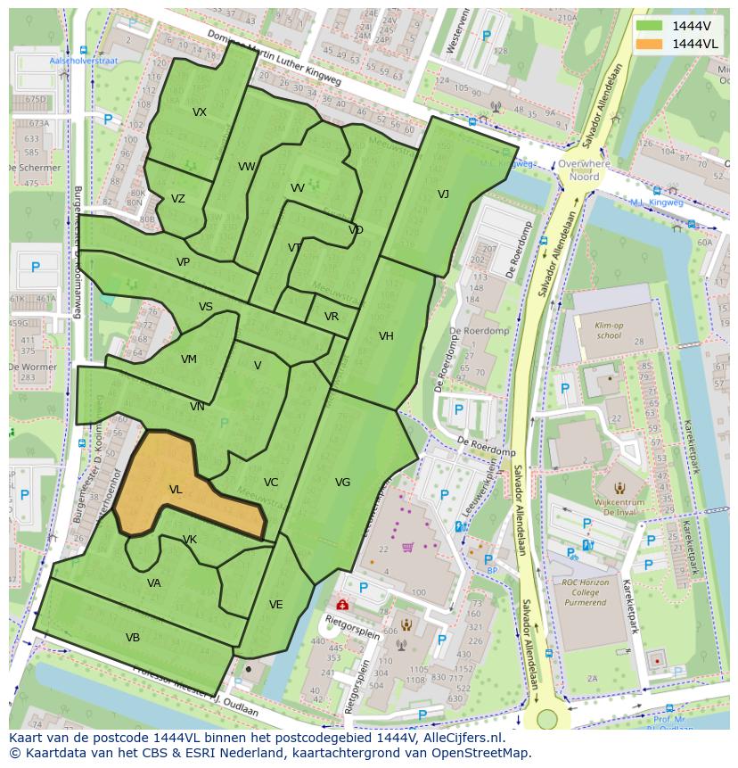 Afbeelding van het postcodegebied 1444 VL op de kaart.