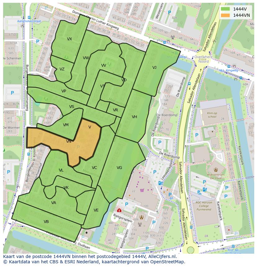 Afbeelding van het postcodegebied 1444 VN op de kaart.