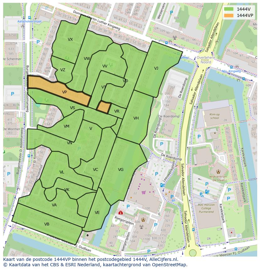 Afbeelding van het postcodegebied 1444 VP op de kaart.