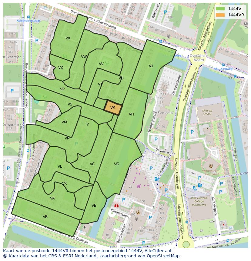 Afbeelding van het postcodegebied 1444 VR op de kaart.