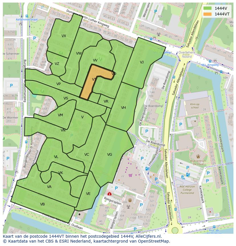 Afbeelding van het postcodegebied 1444 VT op de kaart.