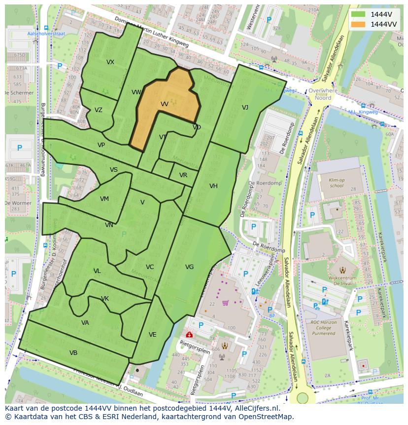 Afbeelding van het postcodegebied 1444 VV op de kaart.