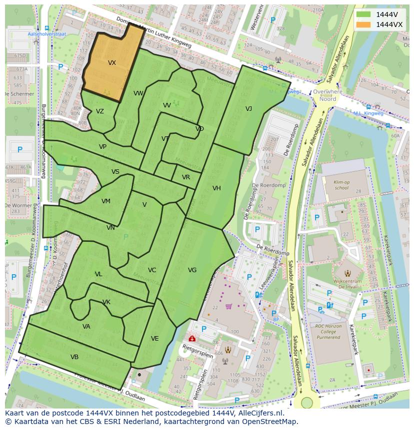 Afbeelding van het postcodegebied 1444 VX op de kaart.