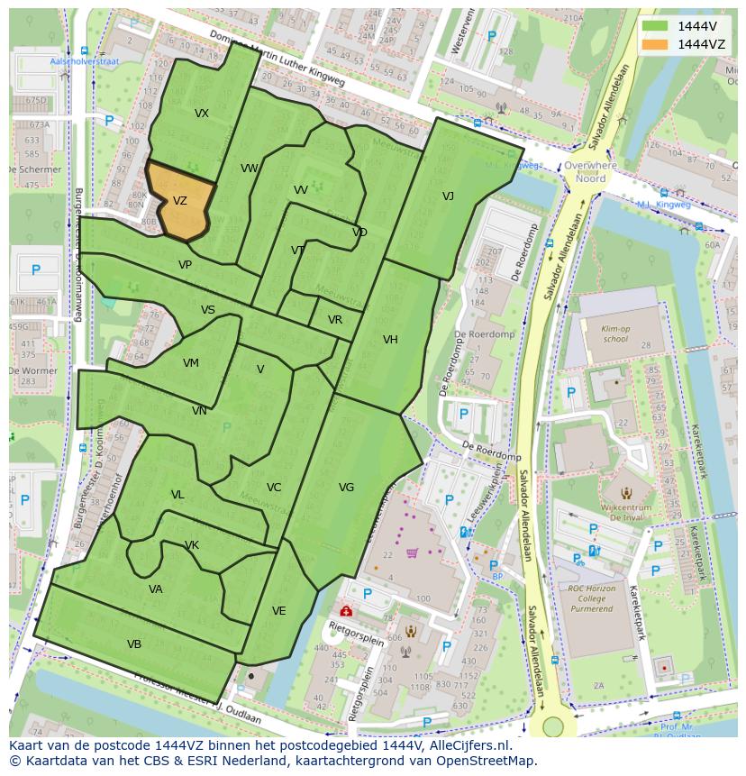Afbeelding van het postcodegebied 1444 VZ op de kaart.