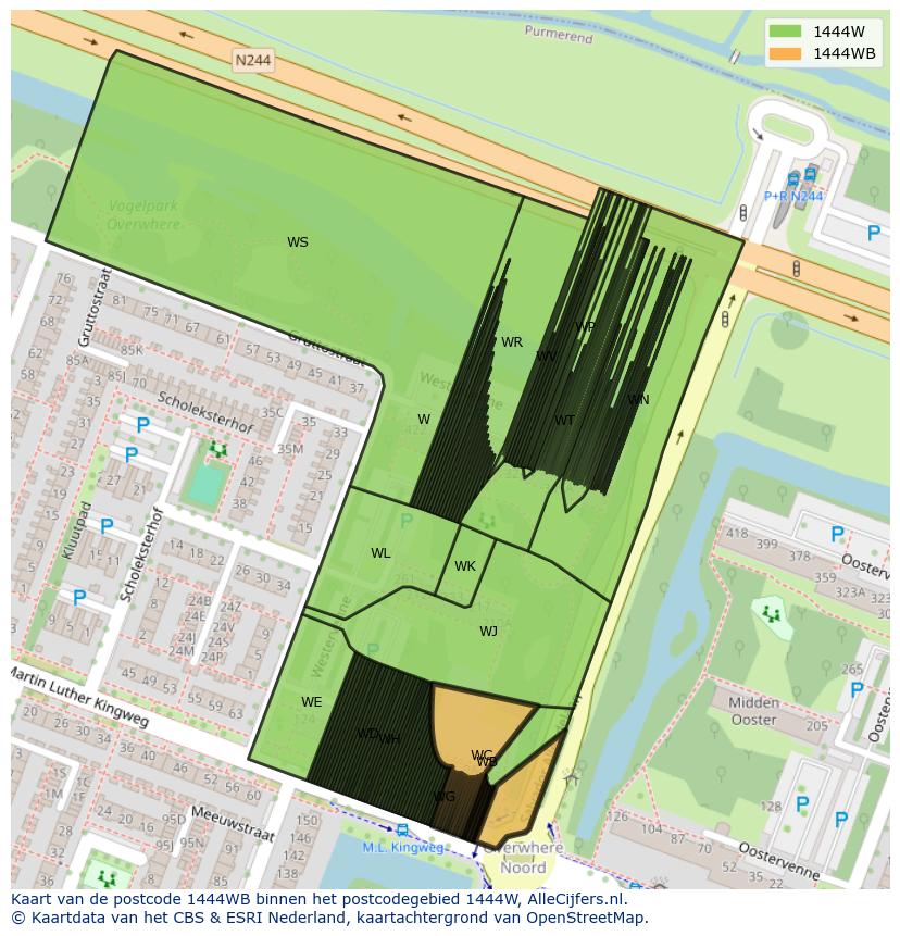 Afbeelding van het postcodegebied 1444 WB op de kaart.