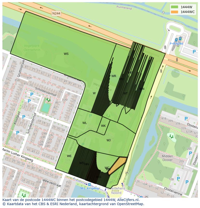 Afbeelding van het postcodegebied 1444 WC op de kaart.
