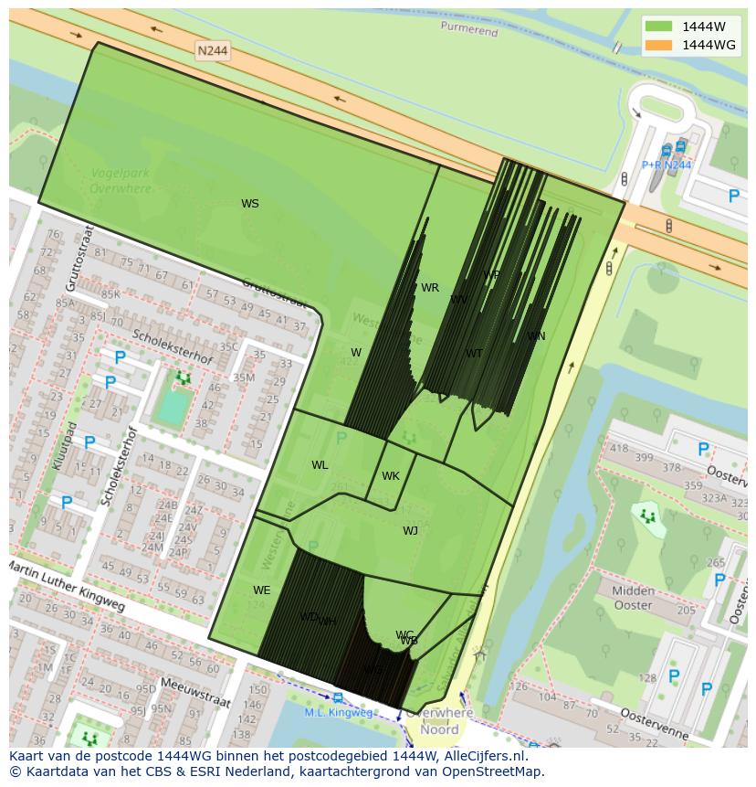 Afbeelding van het postcodegebied 1444 WG op de kaart.