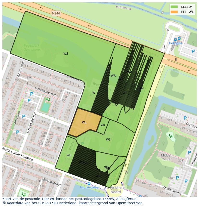 Afbeelding van het postcodegebied 1444 WL op de kaart.