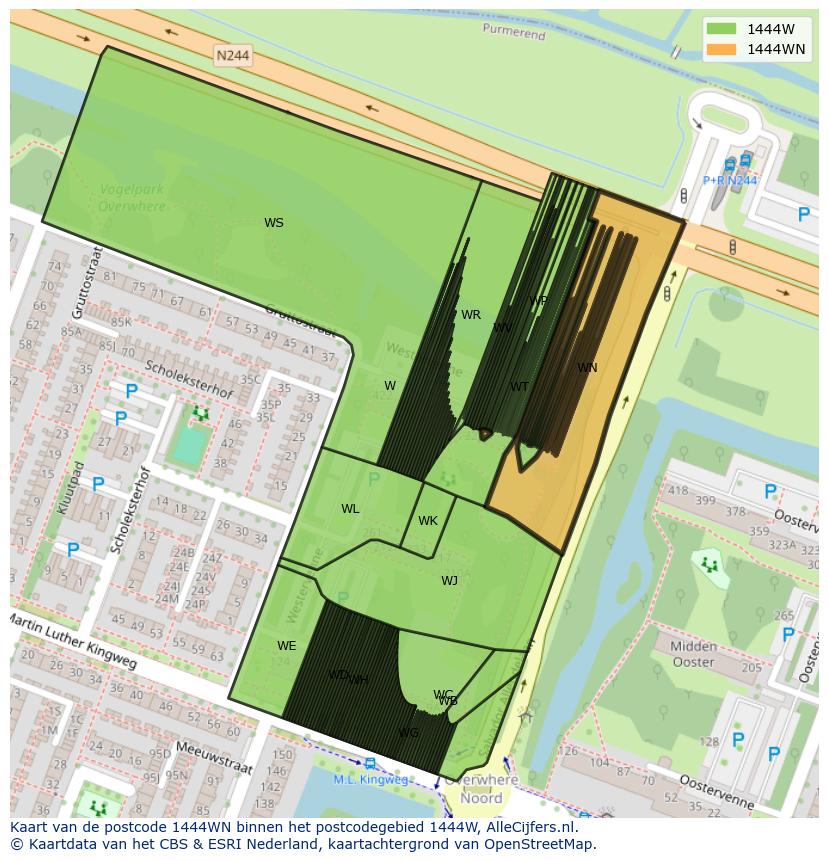 Afbeelding van het postcodegebied 1444 WN op de kaart.