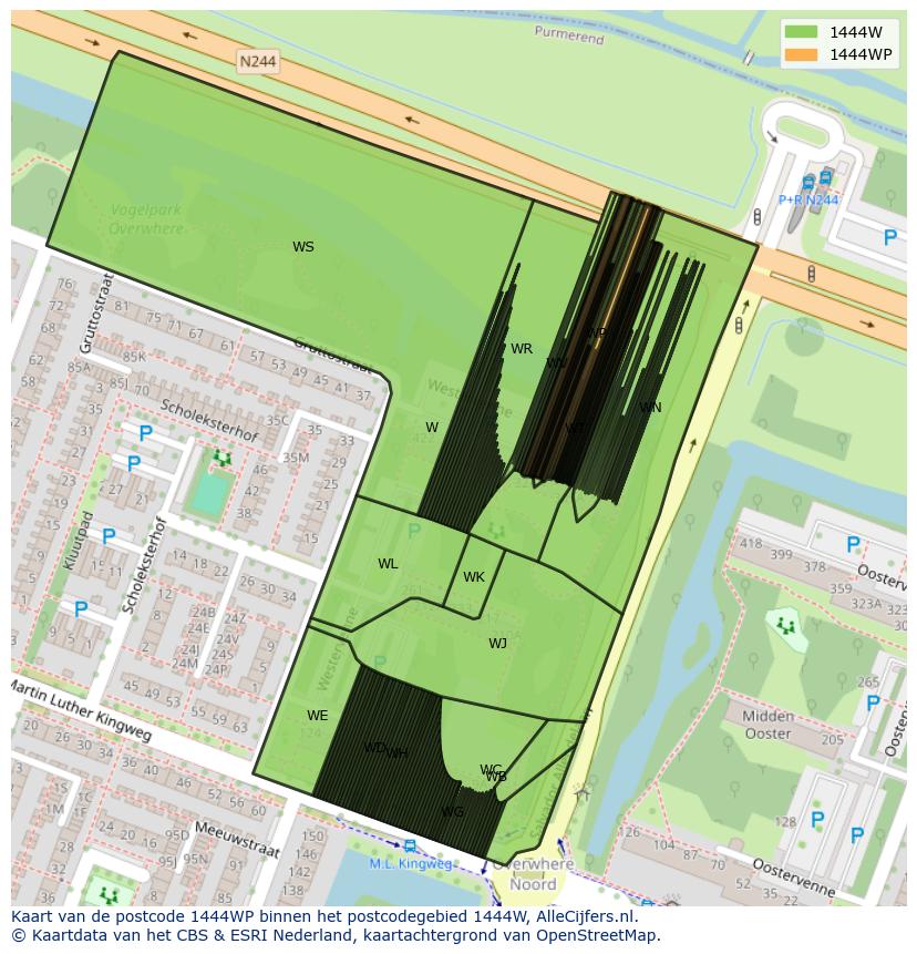 Afbeelding van het postcodegebied 1444 WP op de kaart.