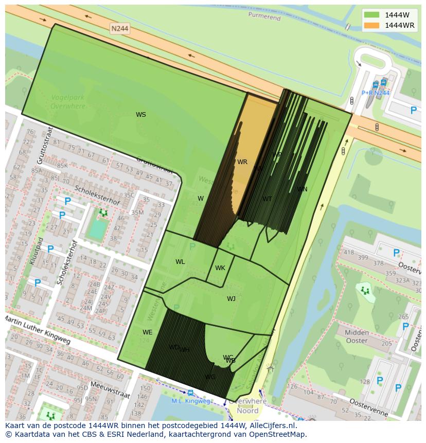 Afbeelding van het postcodegebied 1444 WR op de kaart.
