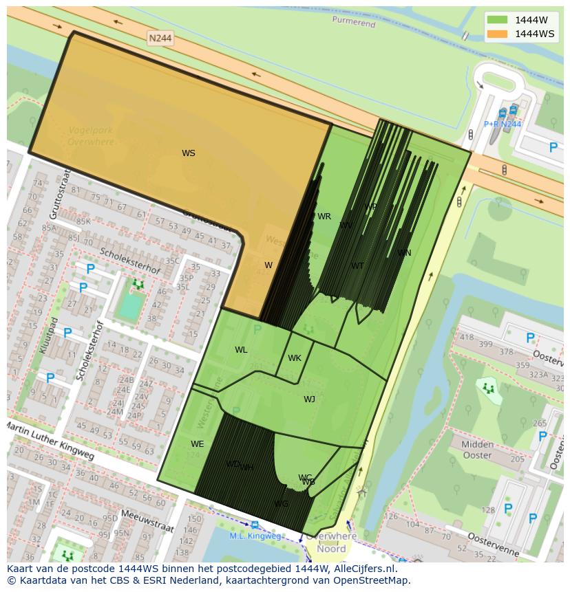 Afbeelding van het postcodegebied 1444 WS op de kaart.