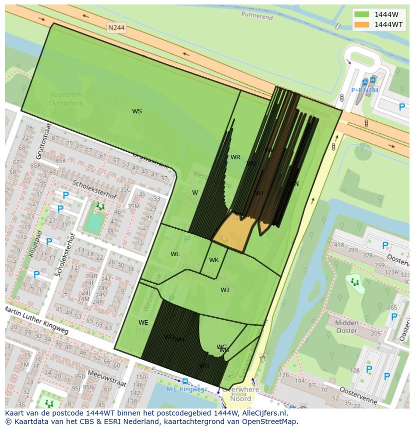 Afbeelding van het postcodegebied 1444 WT op de kaart.