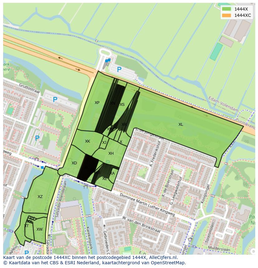 Afbeelding van het postcodegebied 1444 XC op de kaart.