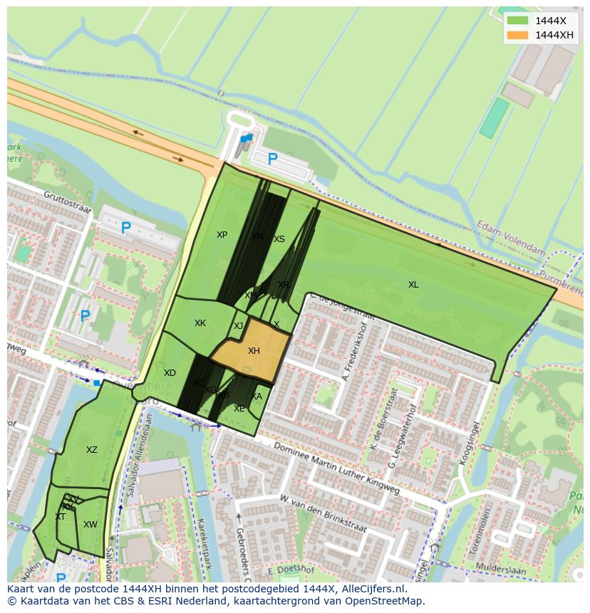 Afbeelding van het postcodegebied 1444 XH op de kaart.