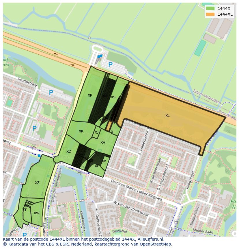 Afbeelding van het postcodegebied 1444 XL op de kaart.