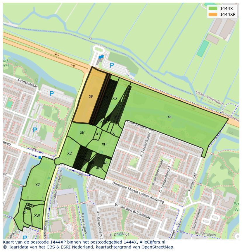 Afbeelding van het postcodegebied 1444 XP op de kaart.