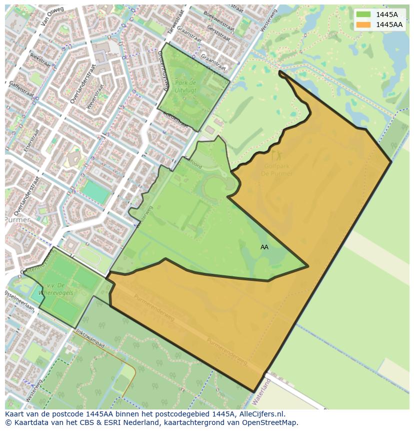 Afbeelding van het postcodegebied 1445 AA op de kaart.