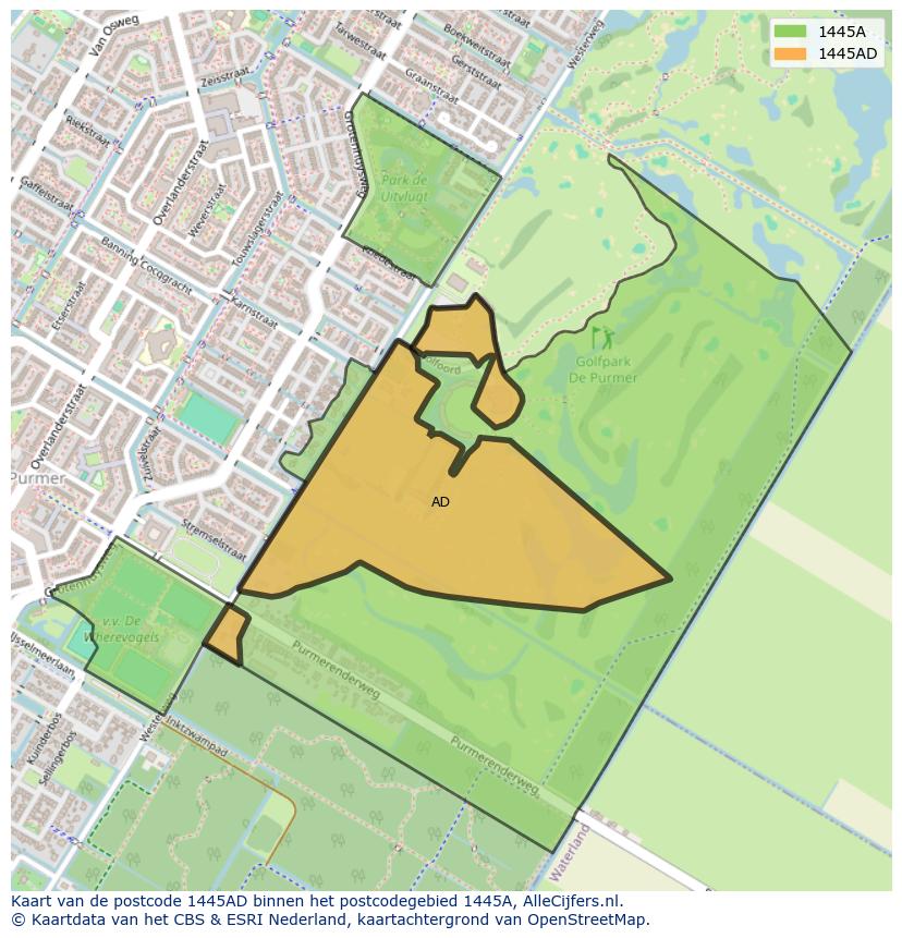 Afbeelding van het postcodegebied 1445 AD op de kaart.