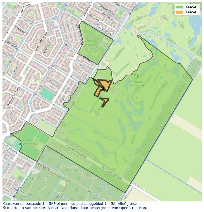 Afbeelding van het postcodegebied 1445 AE op de kaart.