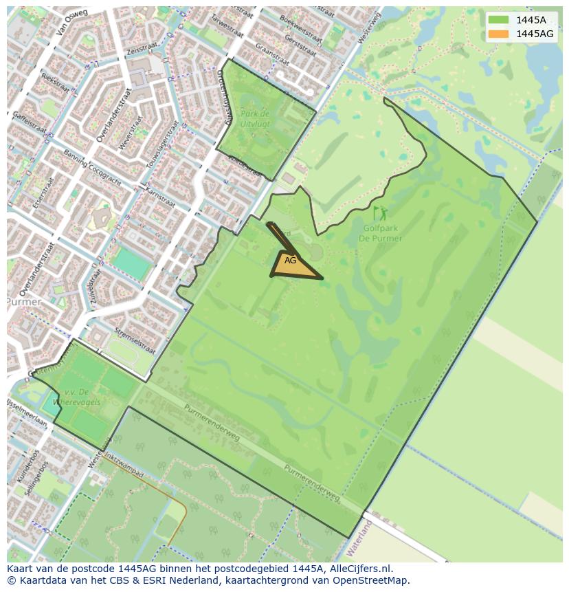Afbeelding van het postcodegebied 1445 AG op de kaart.