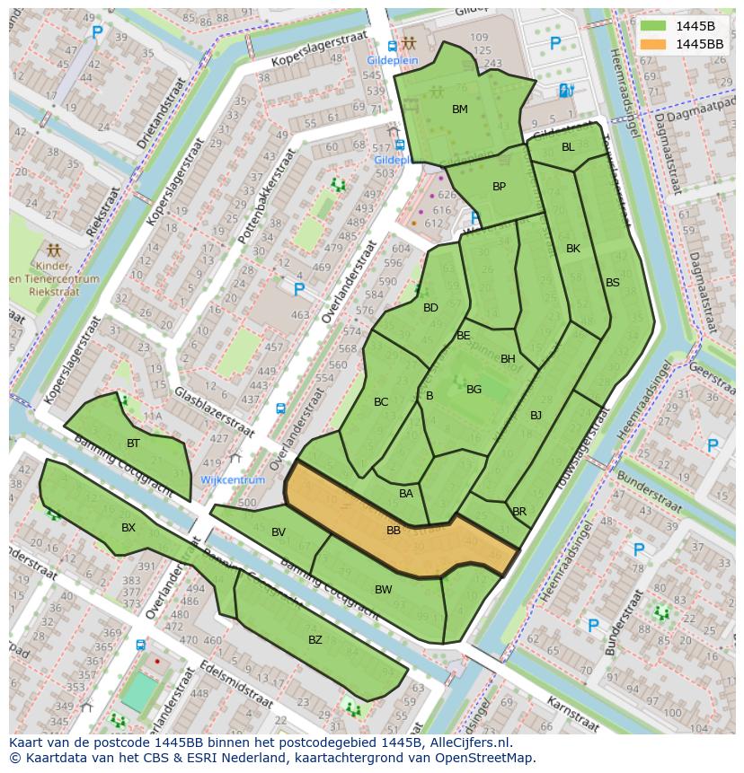 Afbeelding van het postcodegebied 1445 BB op de kaart.