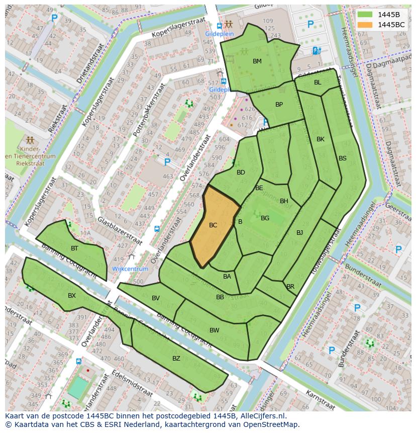 Afbeelding van het postcodegebied 1445 BC op de kaart.
