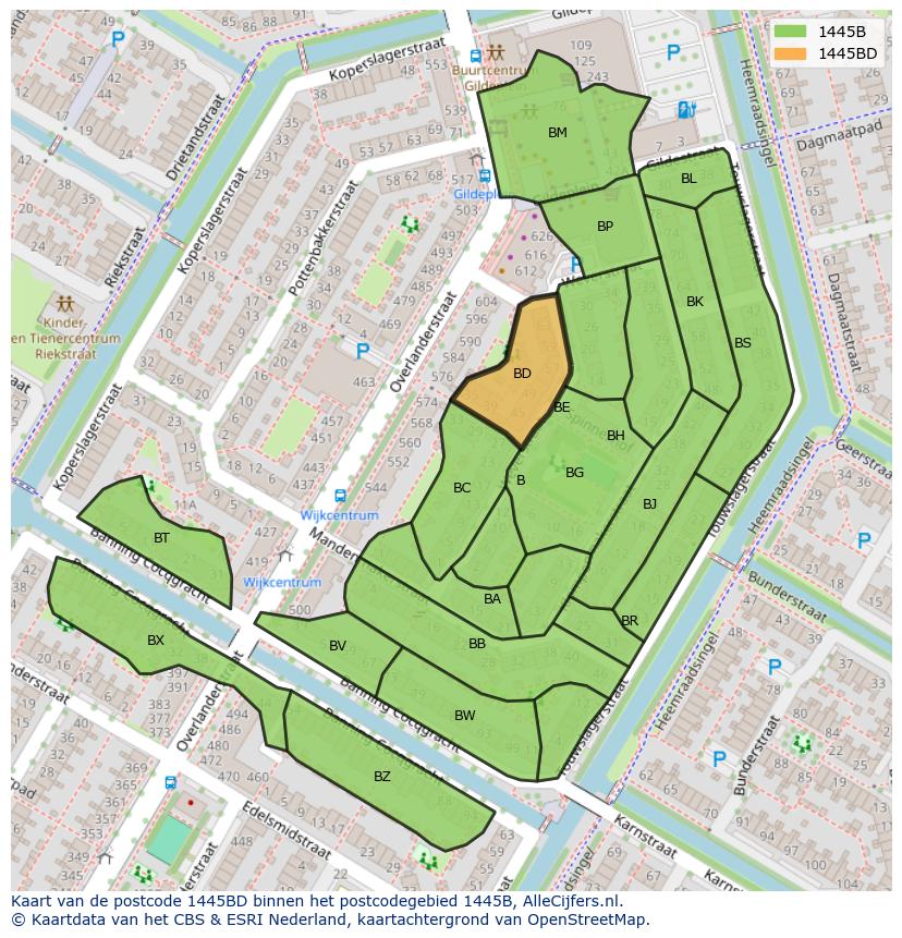 Afbeelding van het postcodegebied 1445 BD op de kaart.