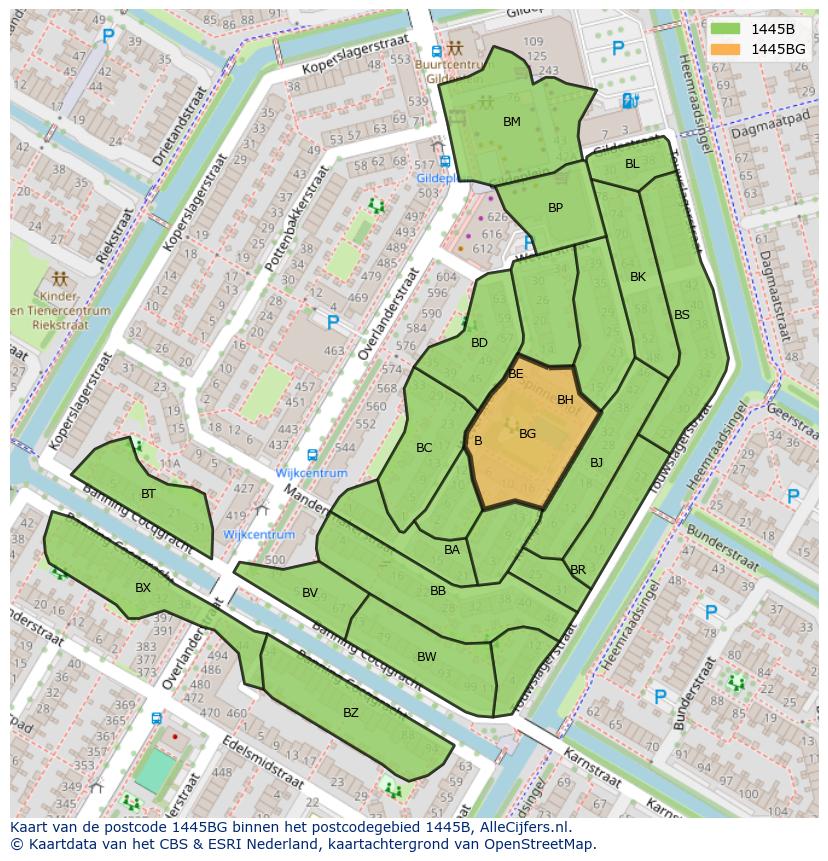 Afbeelding van het postcodegebied 1445 BG op de kaart.